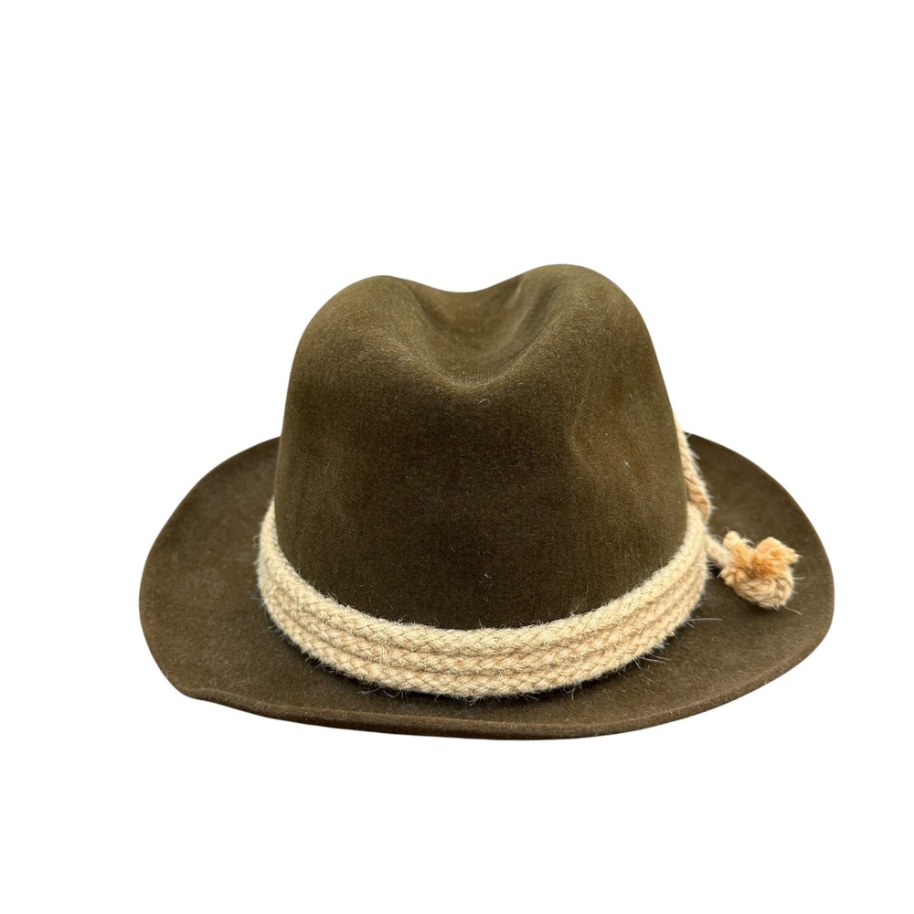 Churchill Ltd Brown Fedora Hat with Rope Band &‎ Feather Accent Size 7 3/8 - Picture 2 of 10